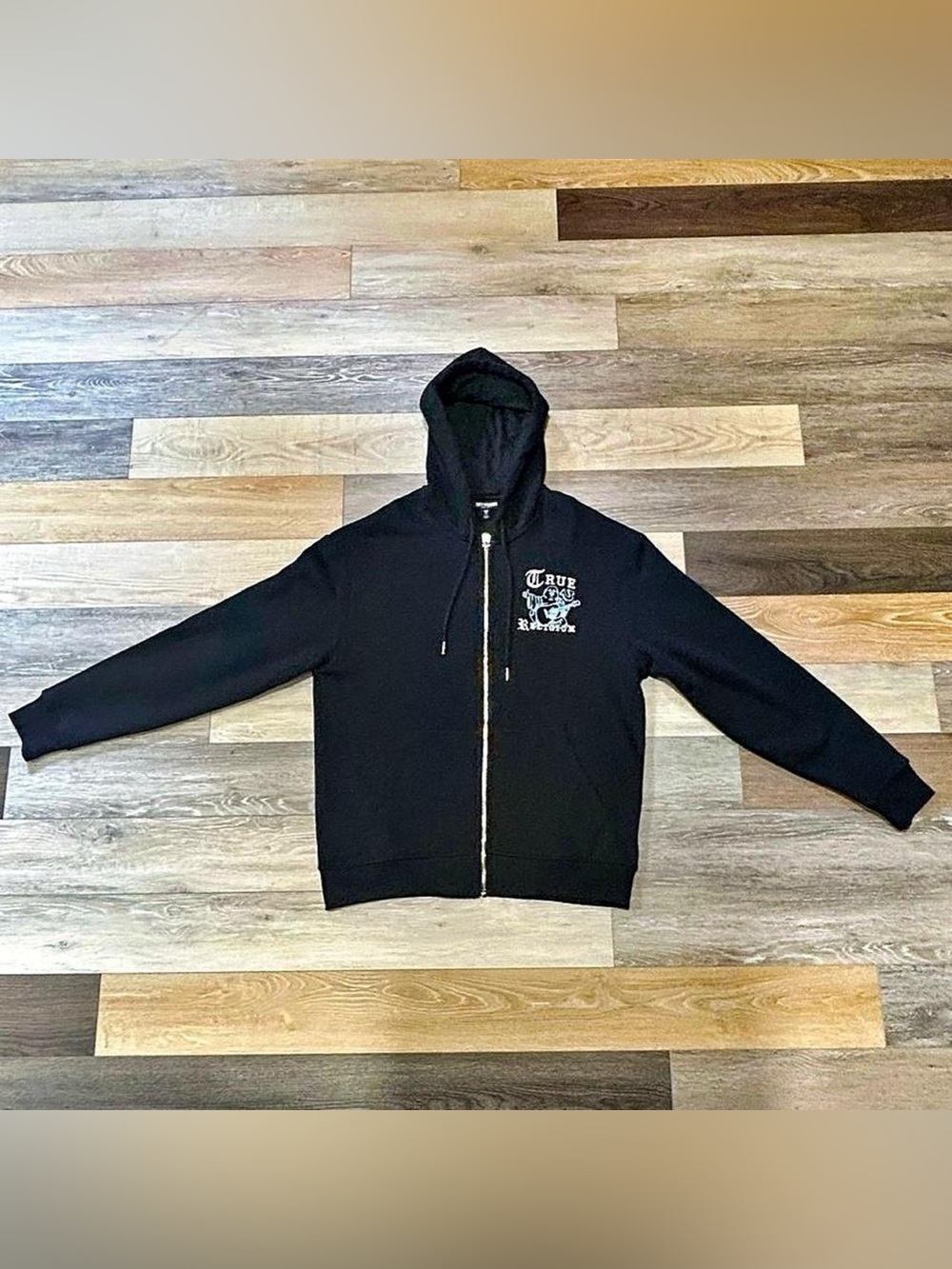 True Religion Men’s Black Graphic Hoodie - Buddha Guitar Logo - Picture 5 of 7